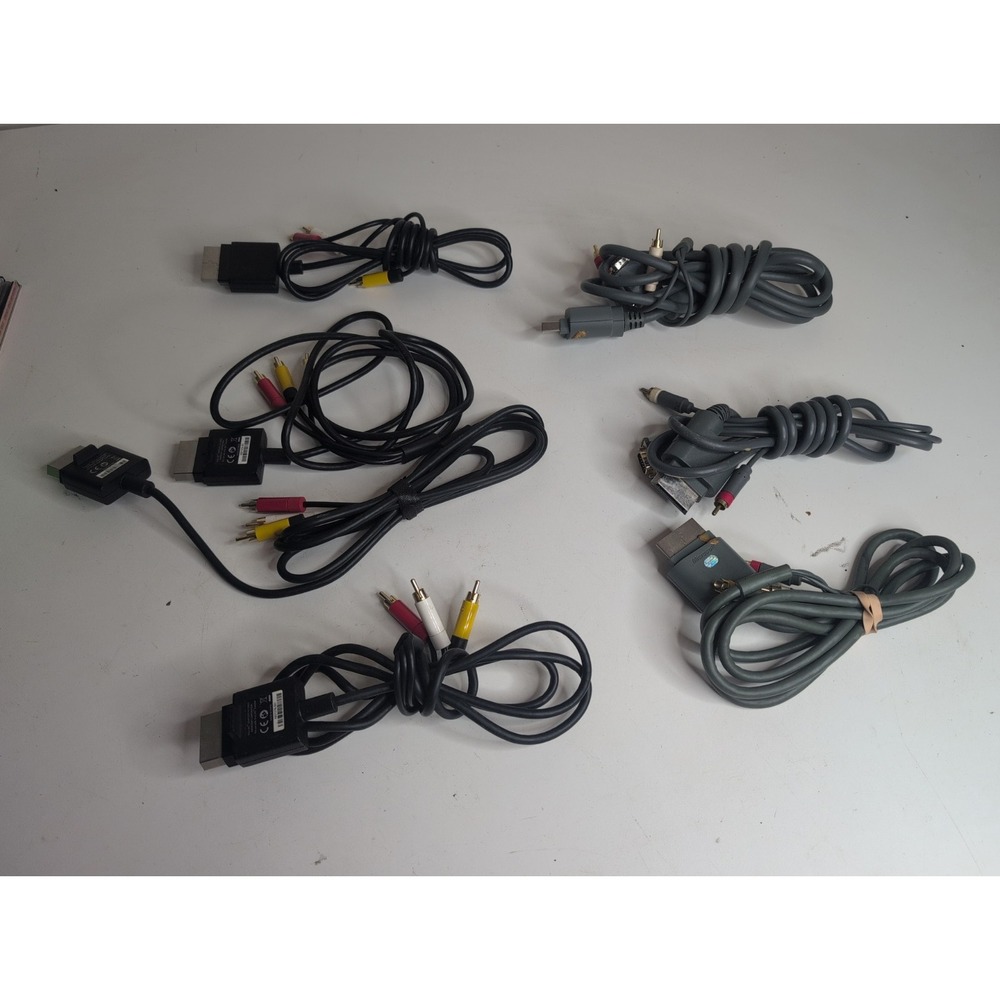 Mixed Lot Of 7 Xbox 360 Composite AV Cable RCA And VGA Cables Black And Gray